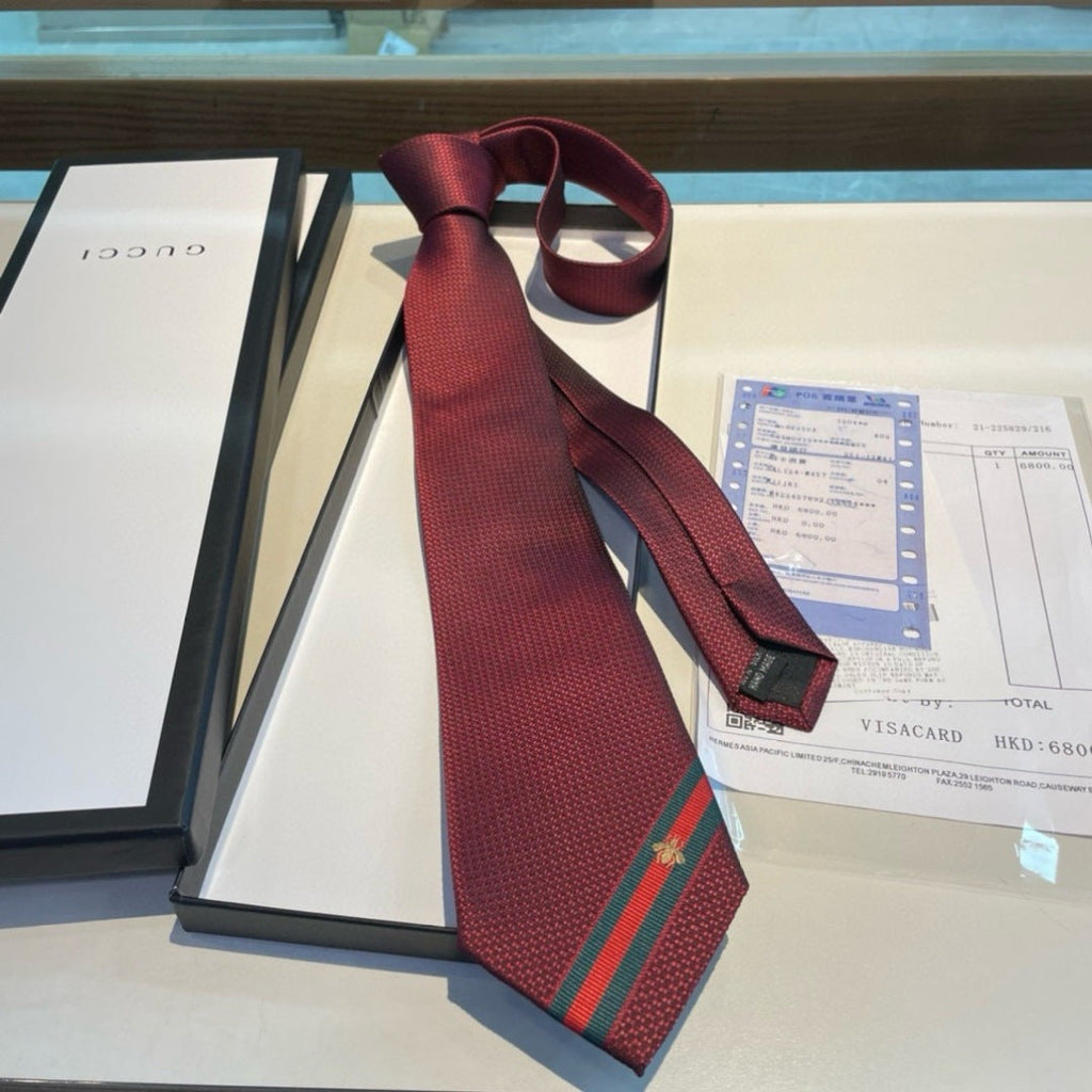 Gucci Style Men's Web Stripe Textured Silk Tie