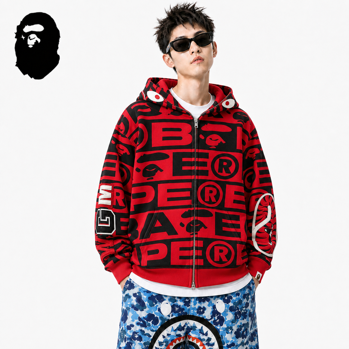 BAPE All-Over Logo Shark Zip Hoodie