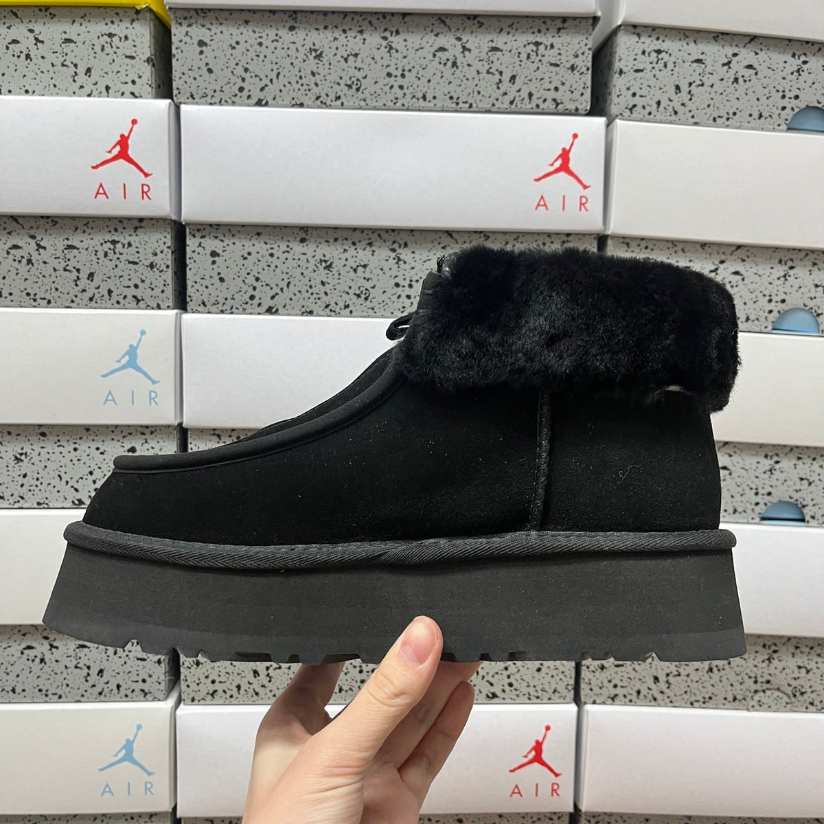UGG Tazz Platform Women's Slip-On Boot – Suede Moc-Toe Boot with Tonal Black Shearling Cuff, Shearling Lining & Chunky SugrSole Platform in Black