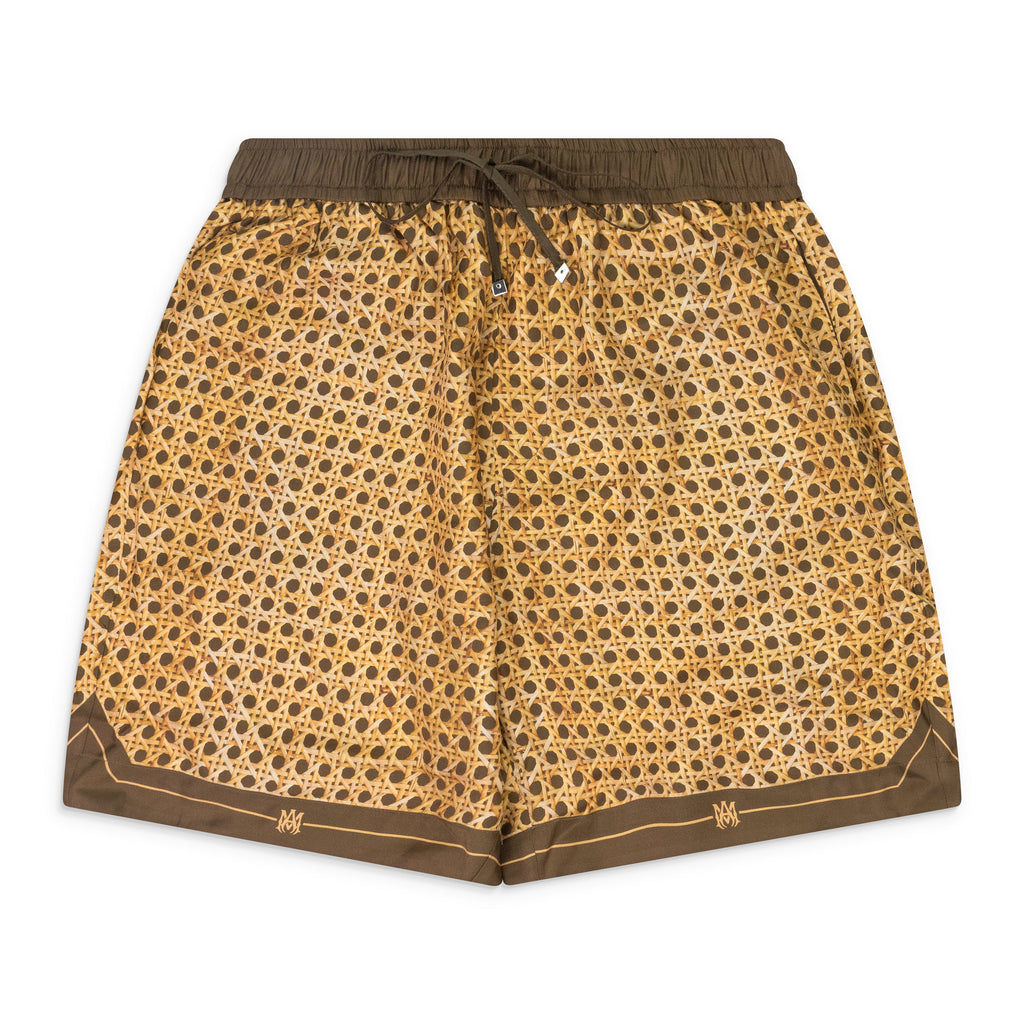 Brown Weave Pattern Silk Shorts