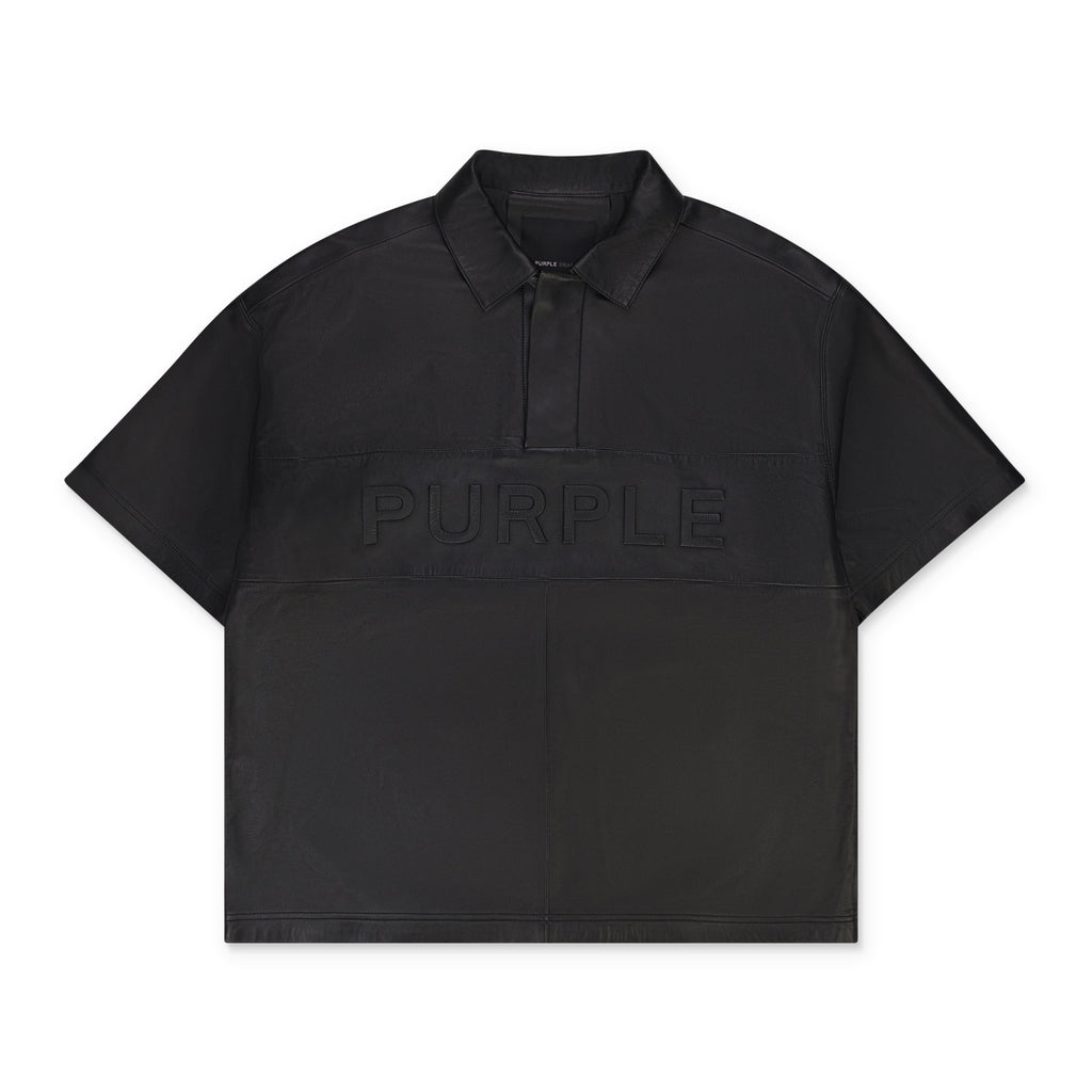 Black Leather Short Sleeve Polo