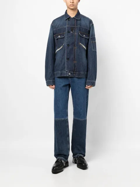 sacai straight-point collar cotton jacket