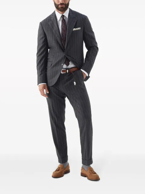 Brunello Cucinelli super 150s virgin wool wide chalk stripe batavia blazer