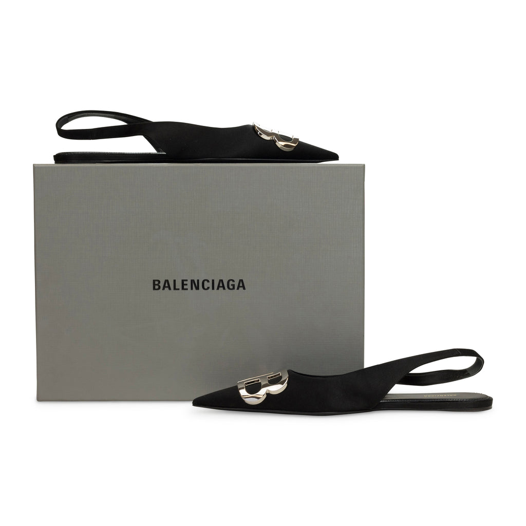 SATIN SLINGBACK BALLERINA BLACK FLATS