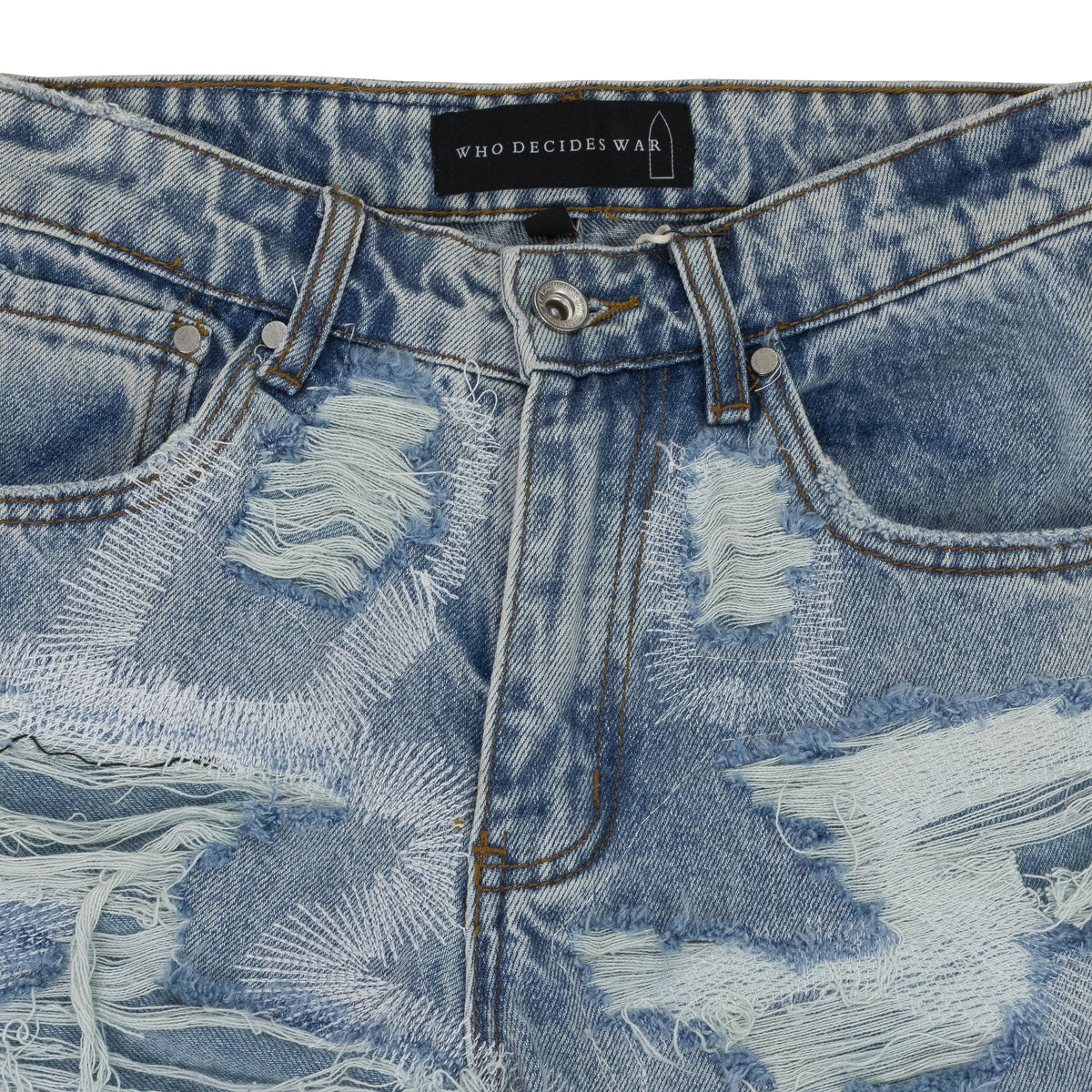 BLUE DISTRESSED STRAIGHT-FIT JEANS