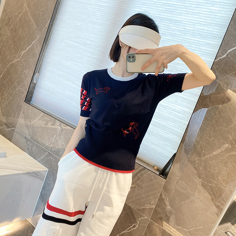 Thom Browne Embroidered Short Sleeve Sweater