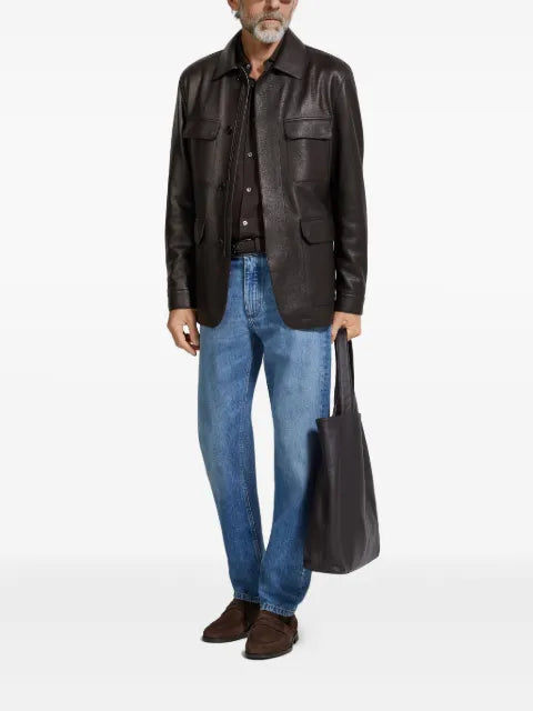 Zegna leather flap-pockets jacket