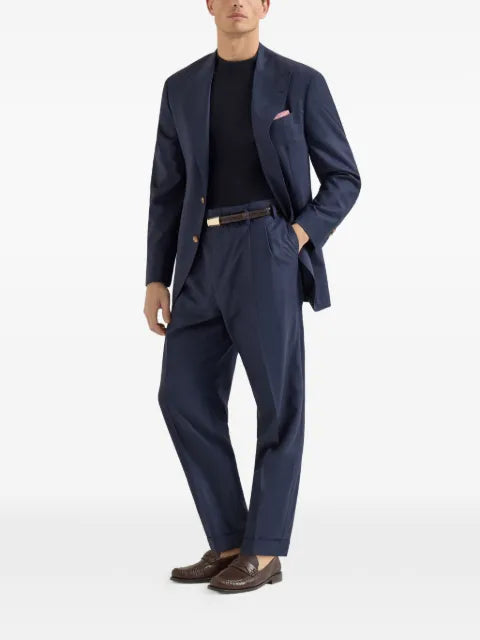 Brunello Cucinelli virgin-wool chevron tailor blazer with peak lapels