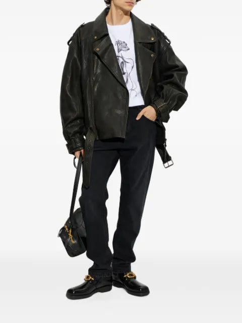 Balmain belted leather jacket