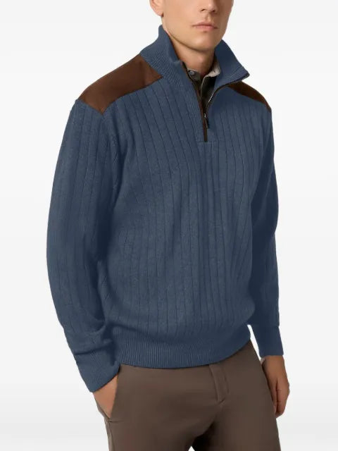 Paul & Shark suede-panelled half-zip sweater