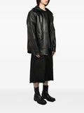 DET BLEV SENT leather hooded jacket
