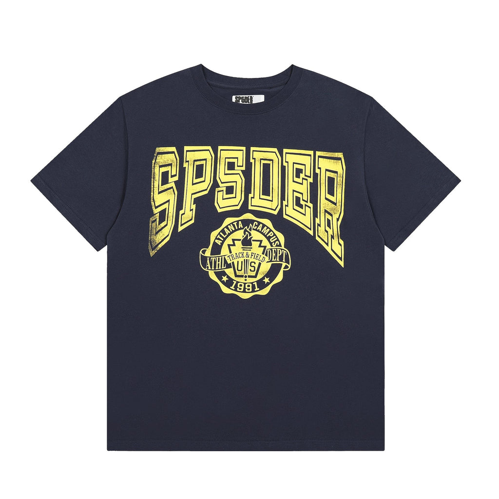 Sp5der Yellow Front Graphic Navy T-Shirt
