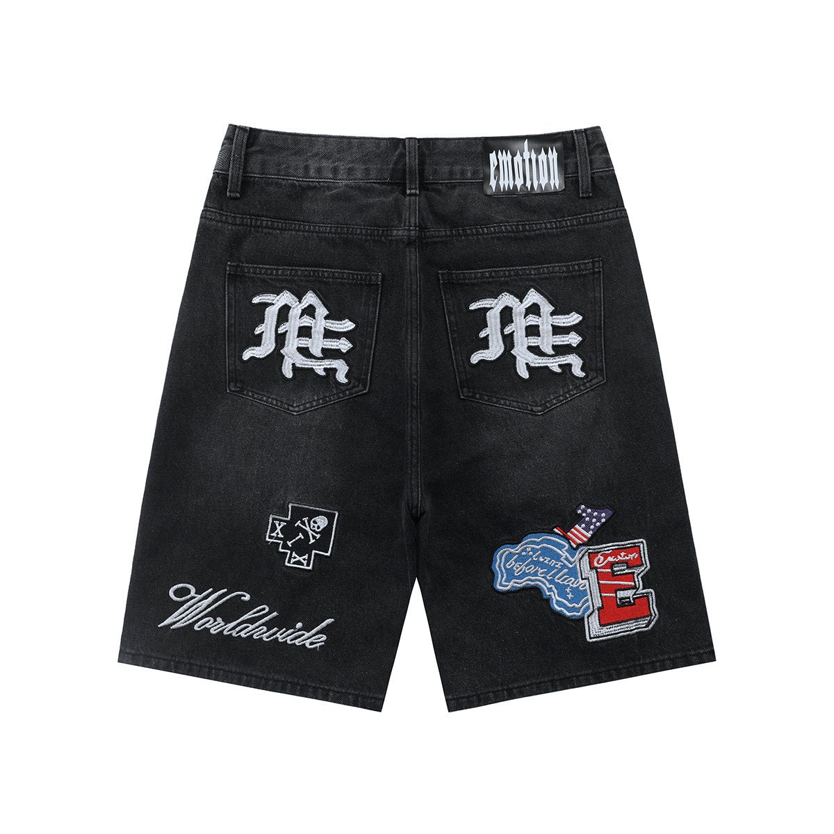 Black Gothic Patch Denim Shorts