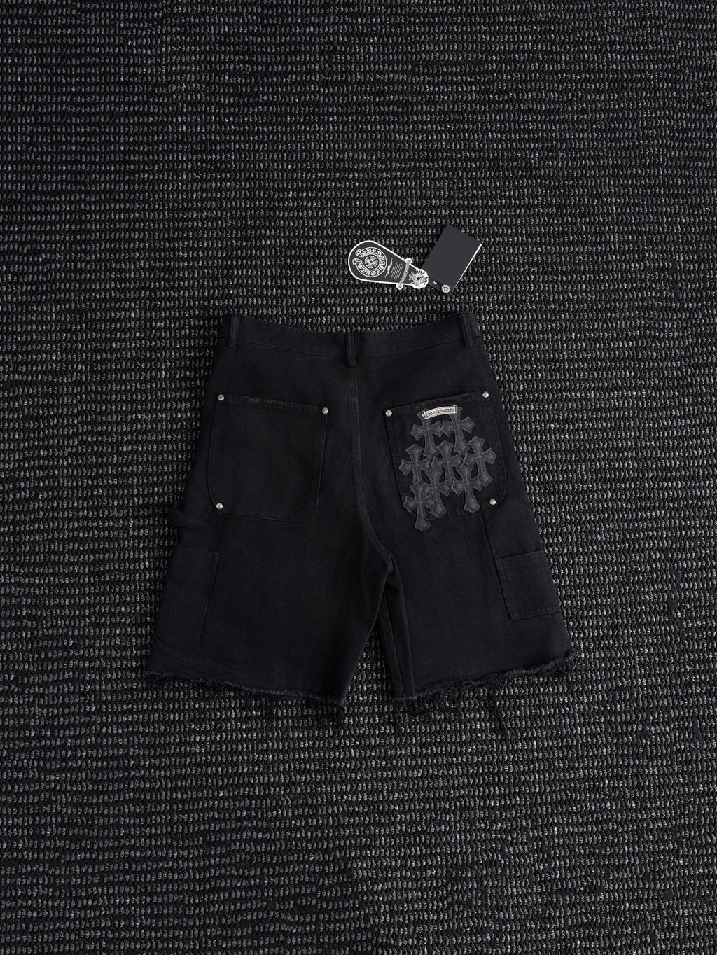 Chrome Hearts Black Graphic Appliqué Denim Cargo Shorts