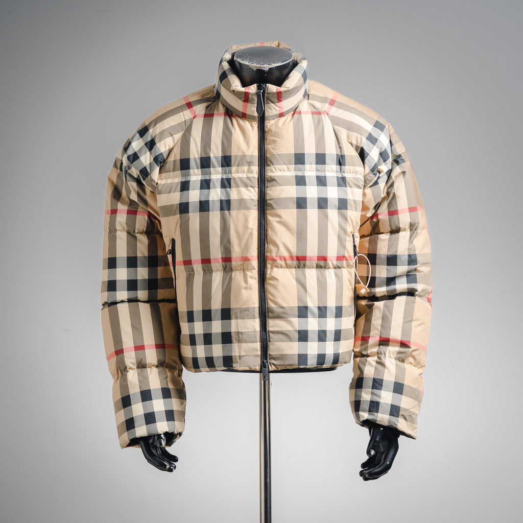 Brand Vintage Check Cropped Puffer Jacket