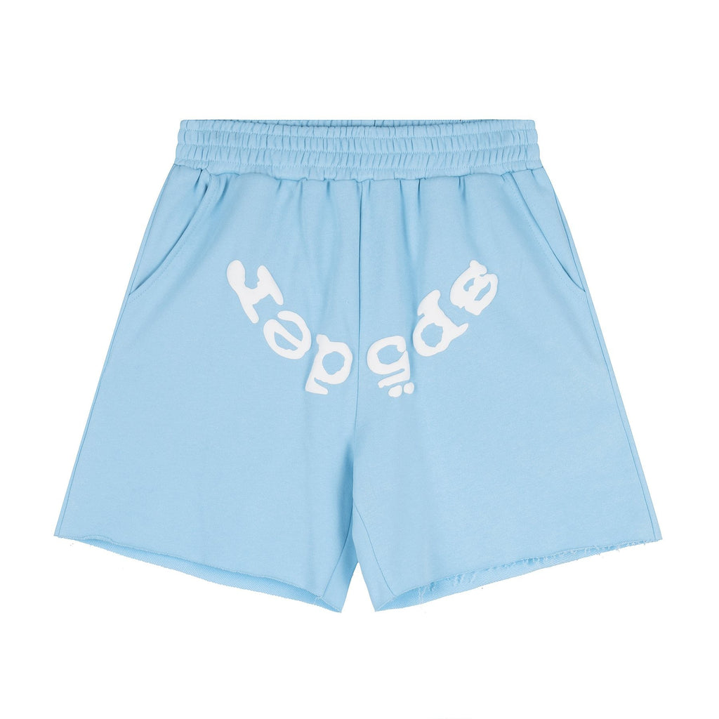Sp5der Curved Wordmark Raw-Hem Shorts