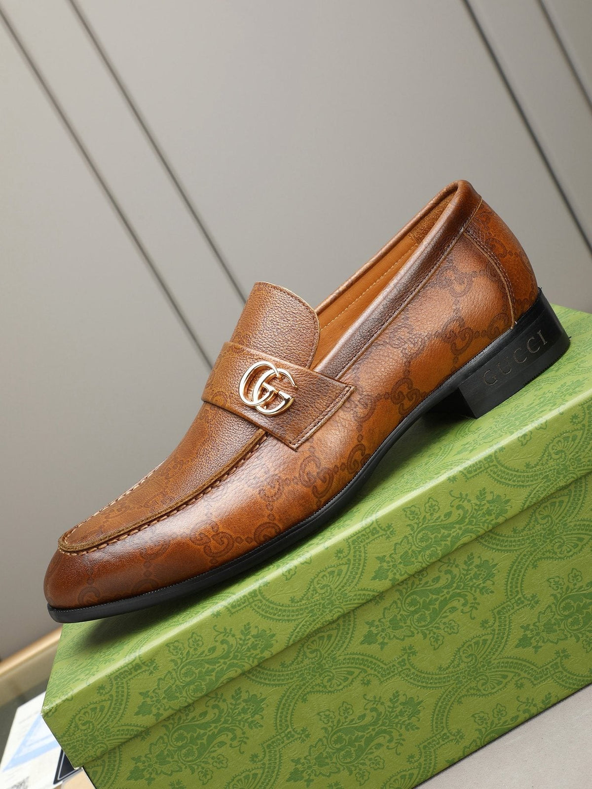 Gucci Brown Monogram Hardware Loafers