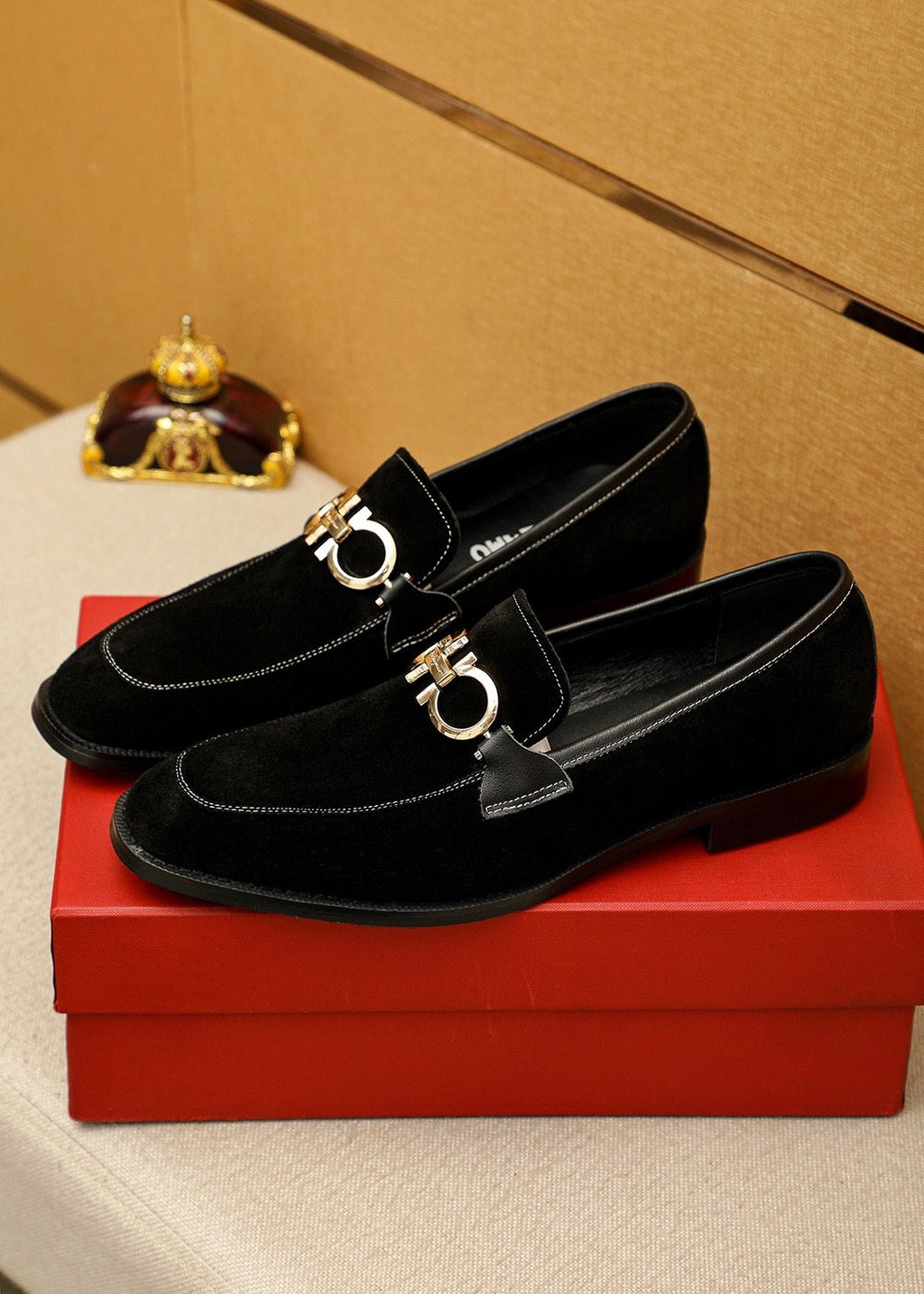 Ferragamo Black Suede Hardware Loafers
