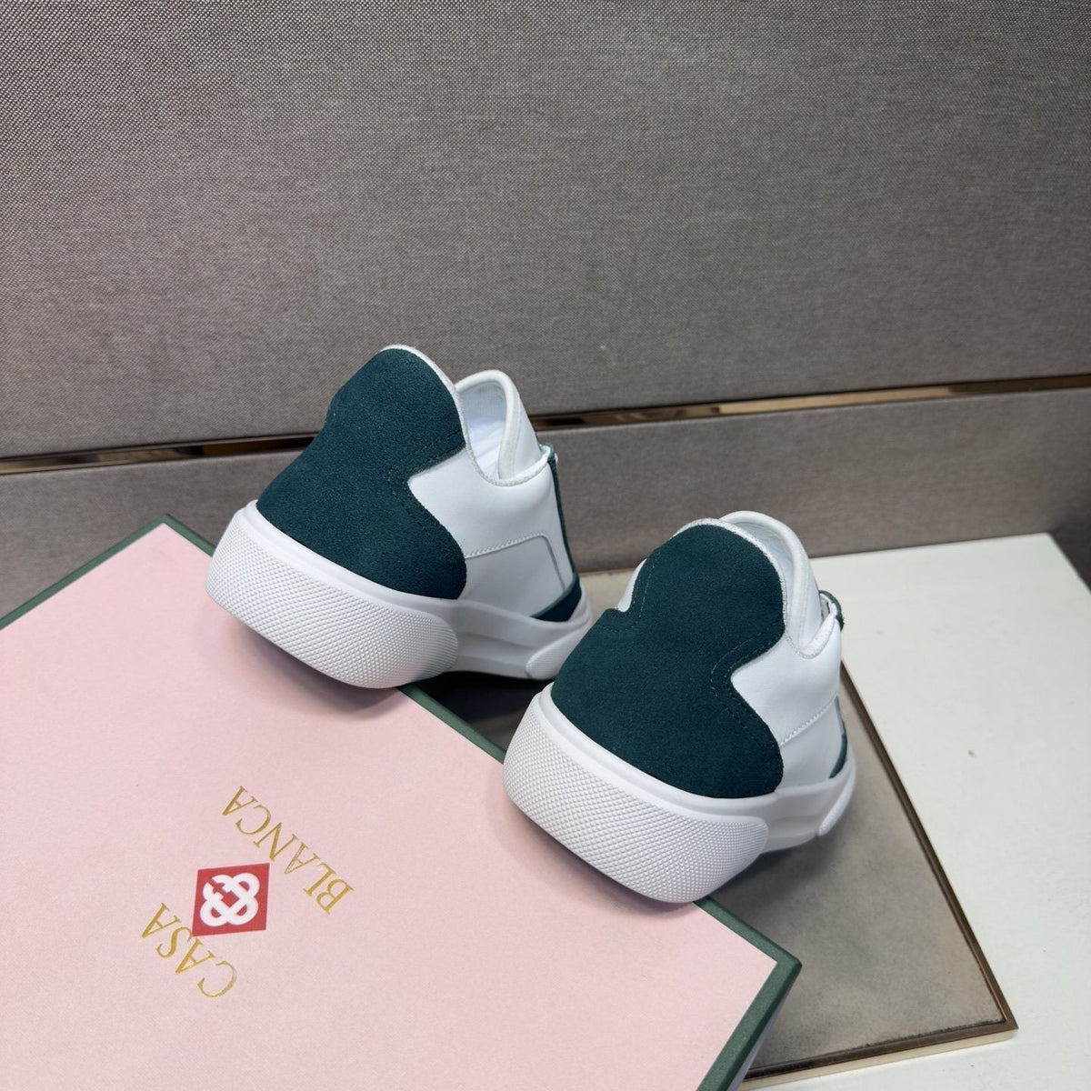 CASA BLANCA Men's White and Dark Green Sneakers