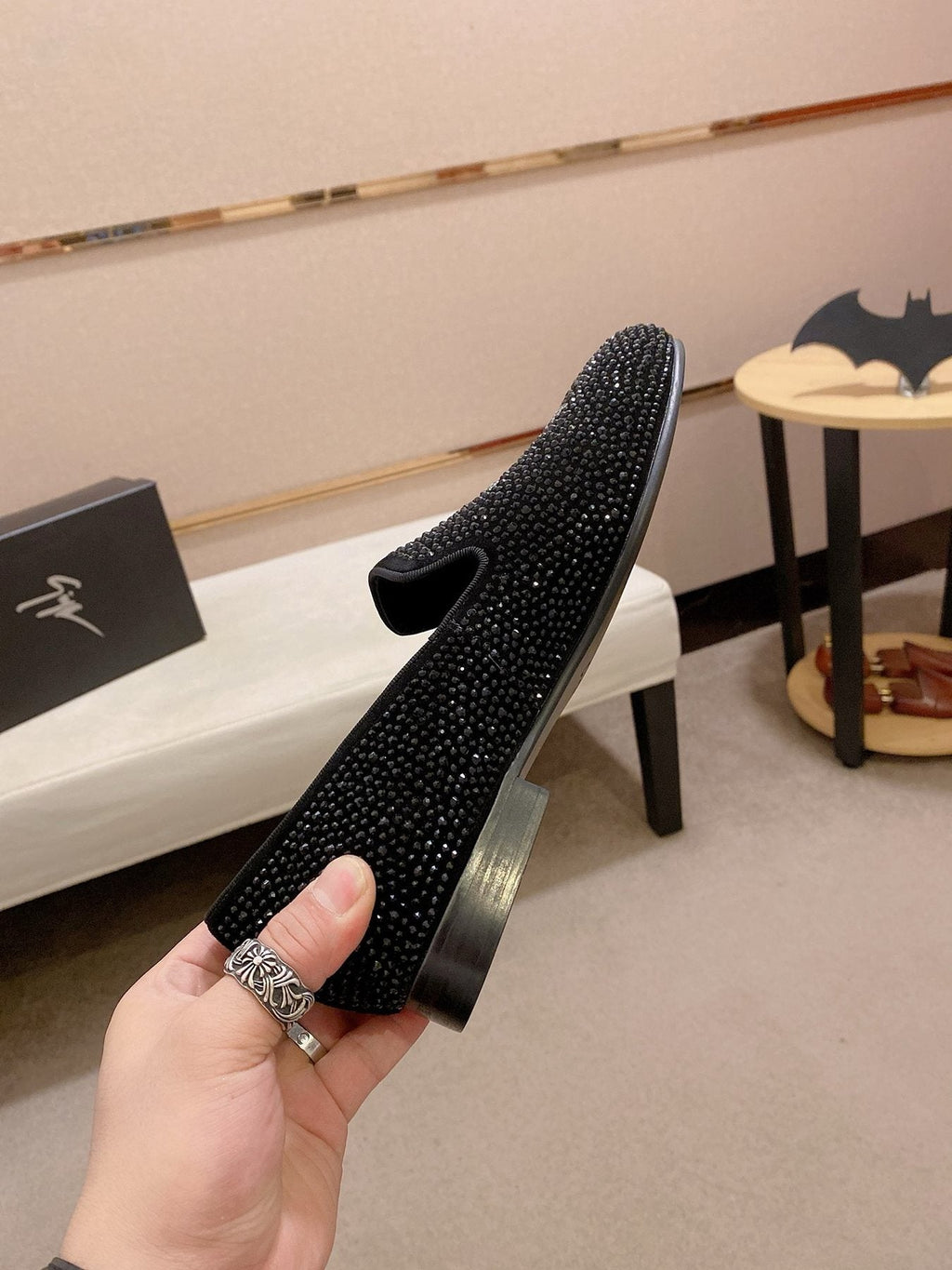 Giuseppe Zanotti Men's Black Rhinestone Loafers