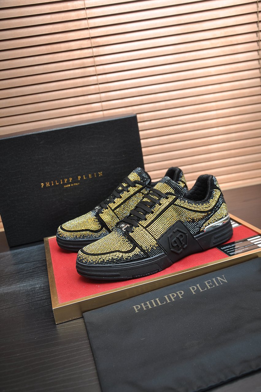 Philipp Plein Gold Studded Low-Top Sneakers