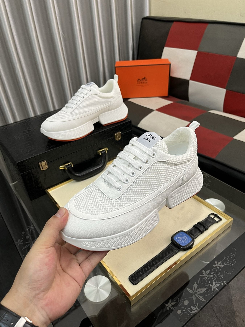 Hermès Layered Lace-Up Sneakers