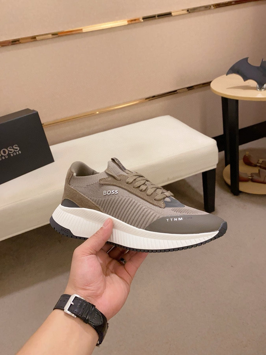 BOSS Men's Knit Lace-Up Sneakers