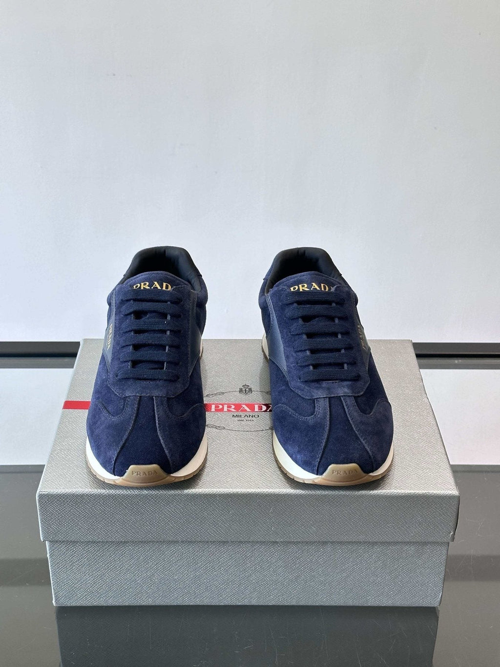 Prada Men's Navy Triangle Badge Sneakers