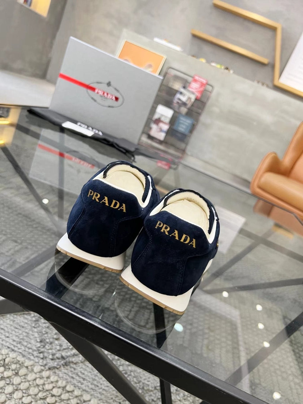 Prada Men's Navy Triangle Badge Sneakers