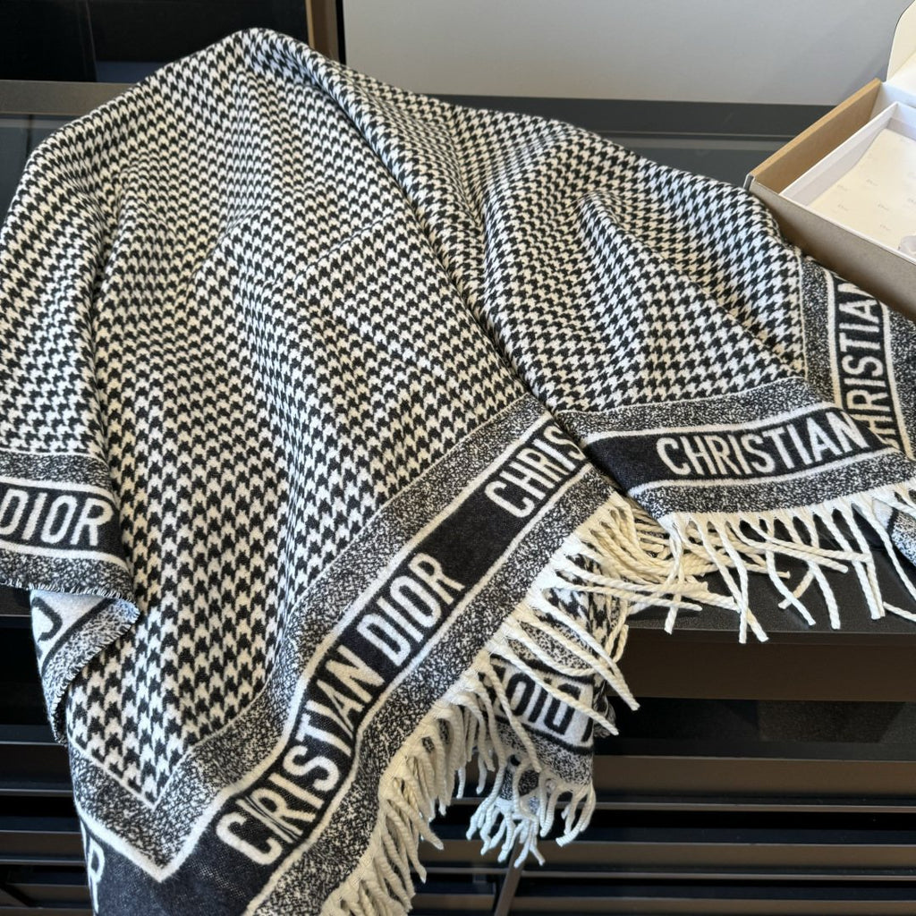 Dior Houndstooth Fringe Scarf