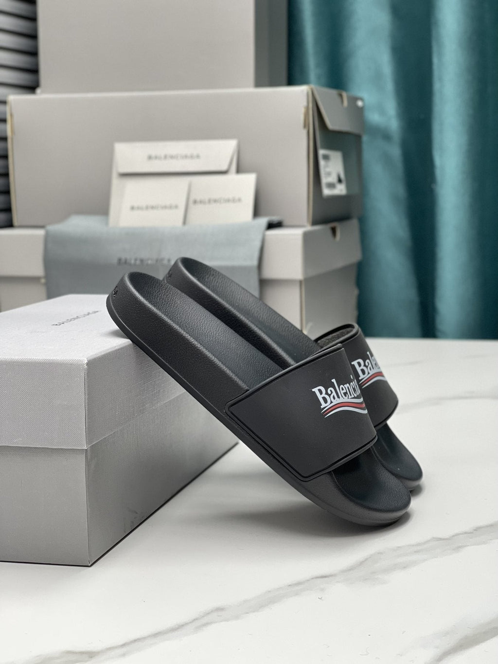 Balenciaga Logo Stripe Slide Sandals