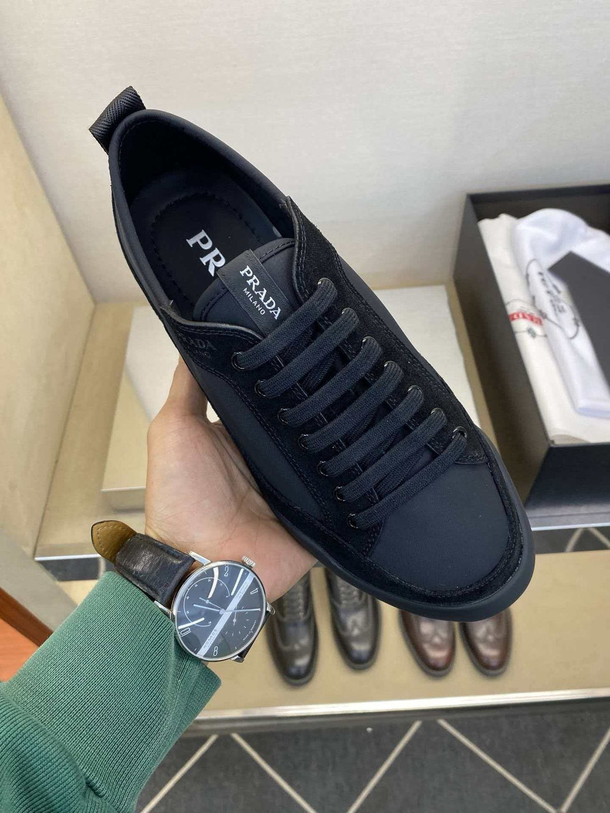 Prada Low-Top Leather Sneakers