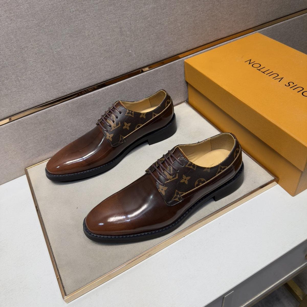 Louis Vuitton Patterned-Panel Lace-Up Dress Shoes