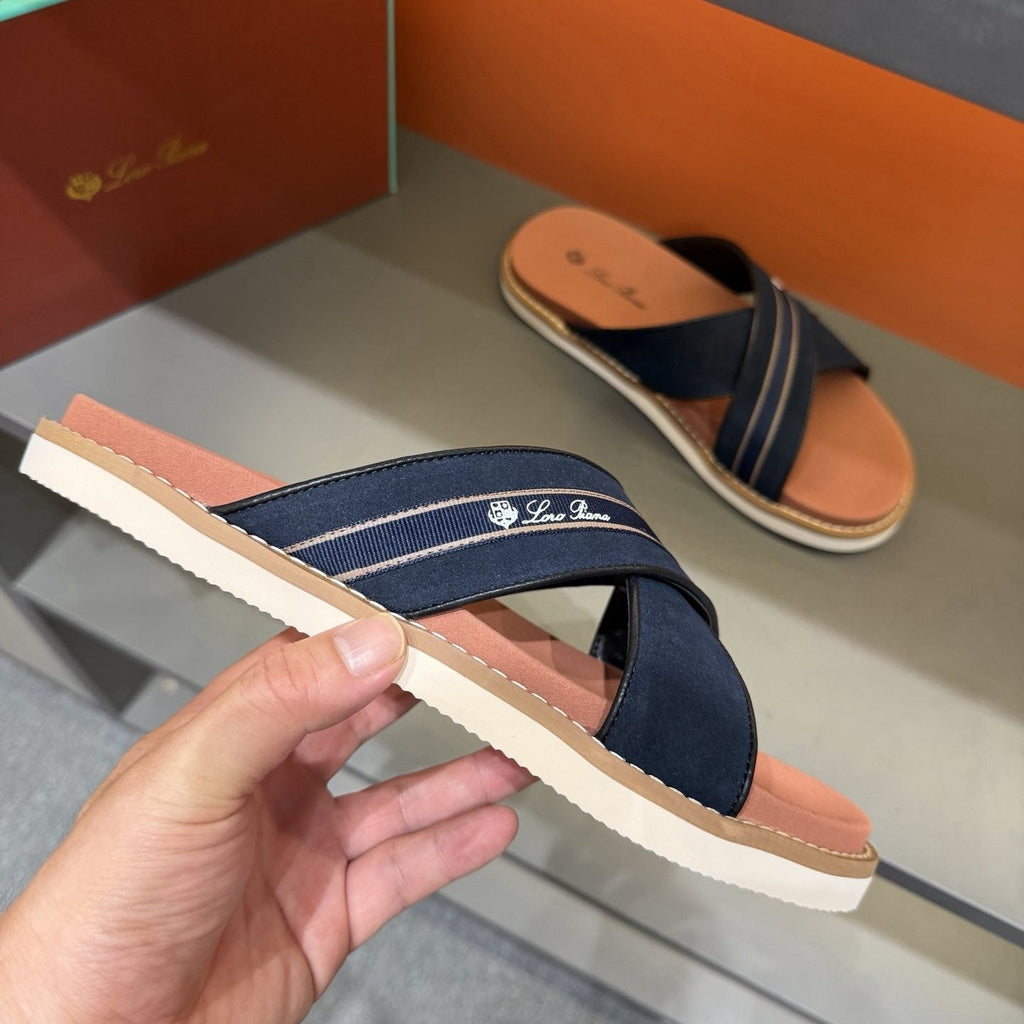 Loro Piana Men's Crisscross Slide Sandals - Cross Straps