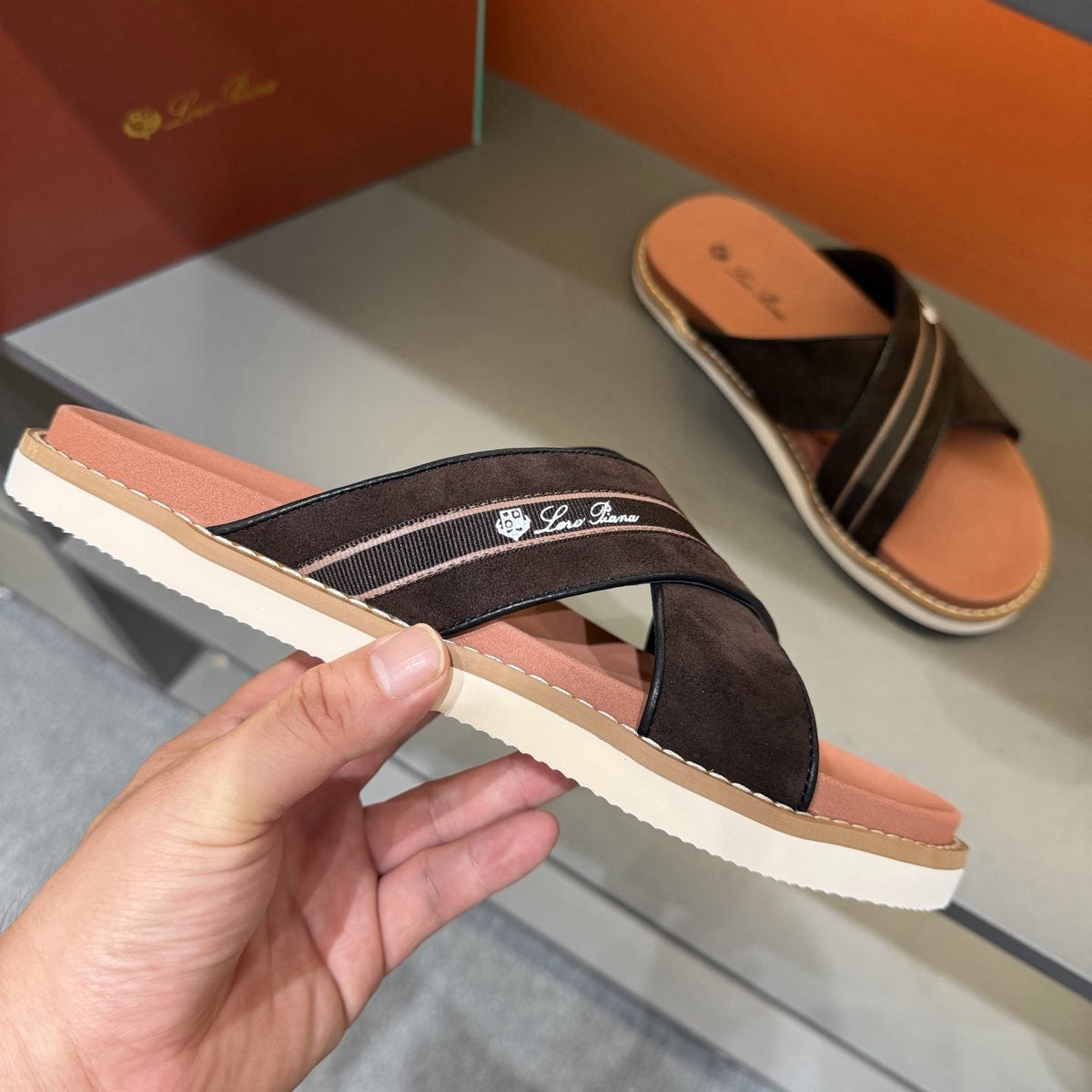 Loro Piana Men's Crisscross Slide Sandals - Cross Straps