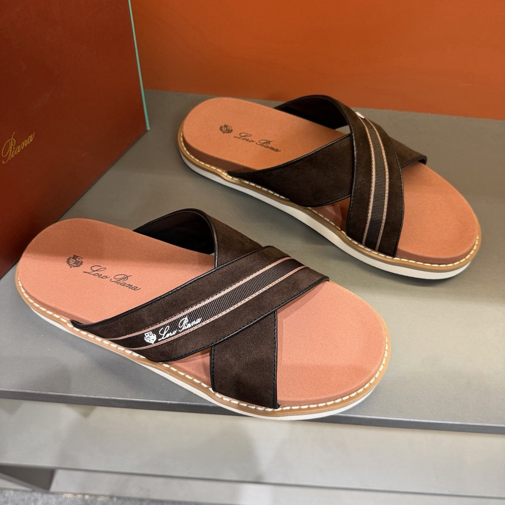Loro Piana Men's Crisscross Slide Sandals - Cross Straps