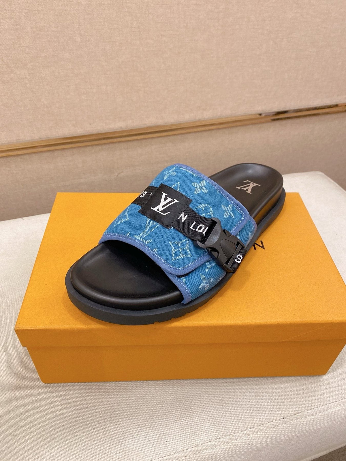 Louis Vuitton Men's Monogram Buckle Slide Sandals