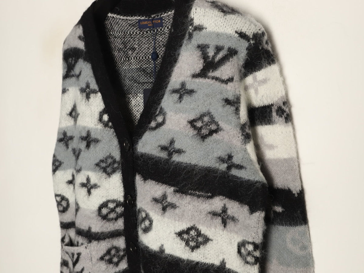Louis Vuitton Gradient Monogram-Style V-Neck Cardigan - Gray and Black